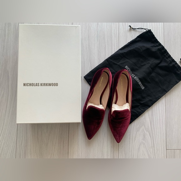 SOLD Nicholas kirkwood red velvet pearl loafers - Picture 2 of 5
